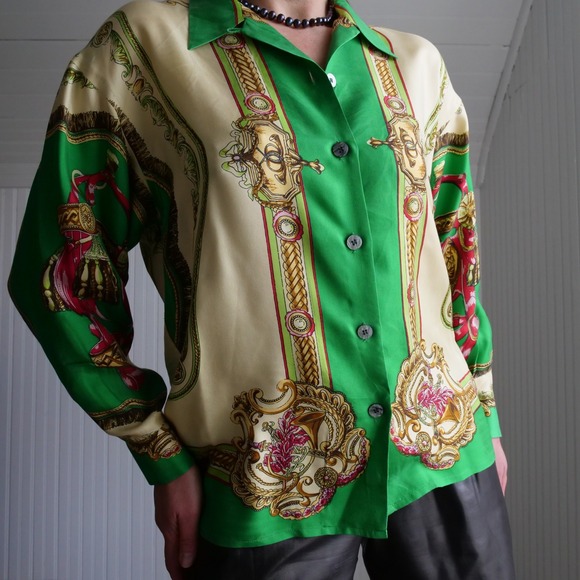 Vintage Tops - Y2K Ted Lapidus baroque print silk shirt/top/blouse